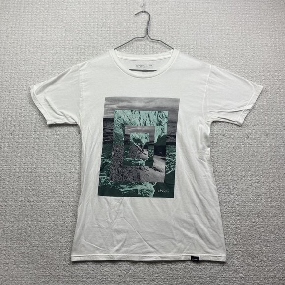 Y2K Oneill Shirt Men's S White Short Sleeve Surf Beach Graphic Tee Abstract - Picture 1 of 14